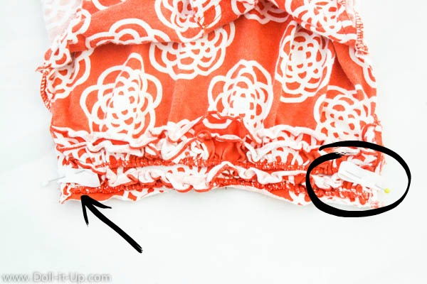 Make matching drawstring backpacks for girls and dolls from a girls shirt-11