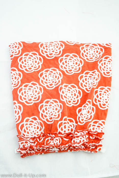 Make matching drawstring backpacks for girls and dolls from a girls shirt-15